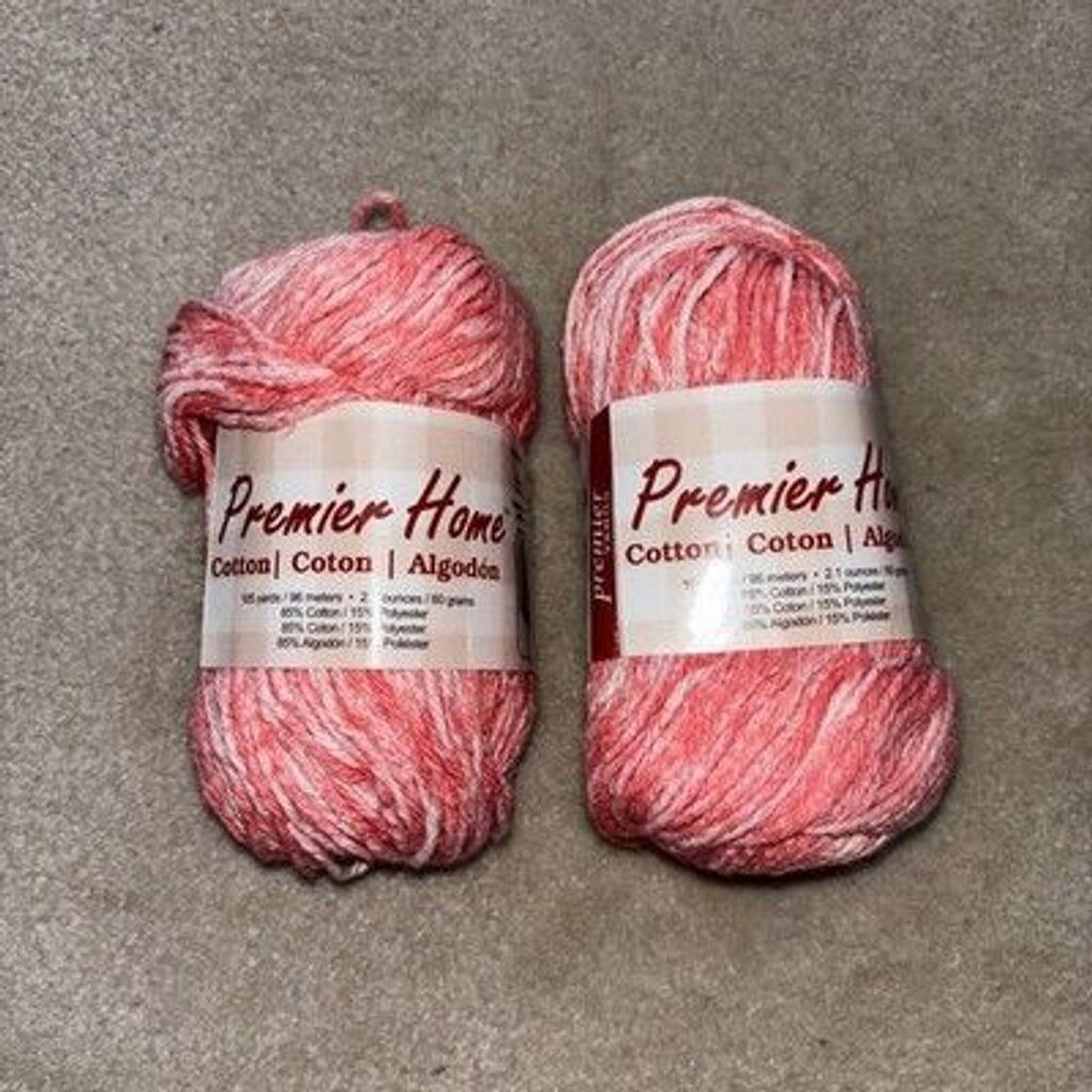 Premier Yarns Home Cotton Yarn - Coral Splash- Set Of 2 Pink White 105 Yards Ea